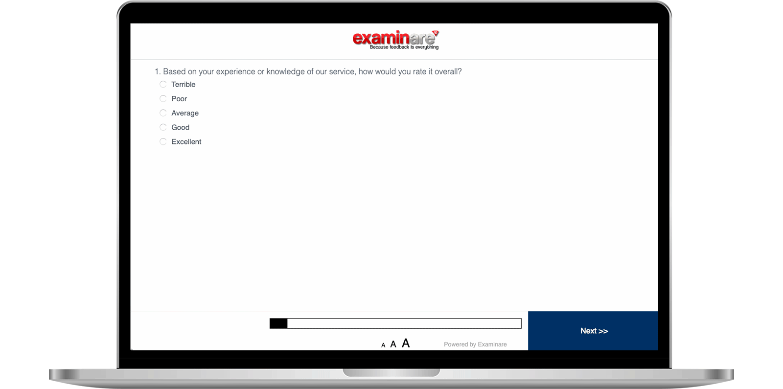 Examinare survey builder showing questionnaire editing
